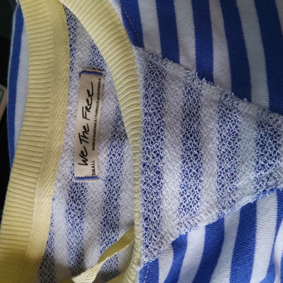 Free People Classic Striped Oversized Crewneck Blue and White, Yellow Trim NWOT - Picture 11 of 11